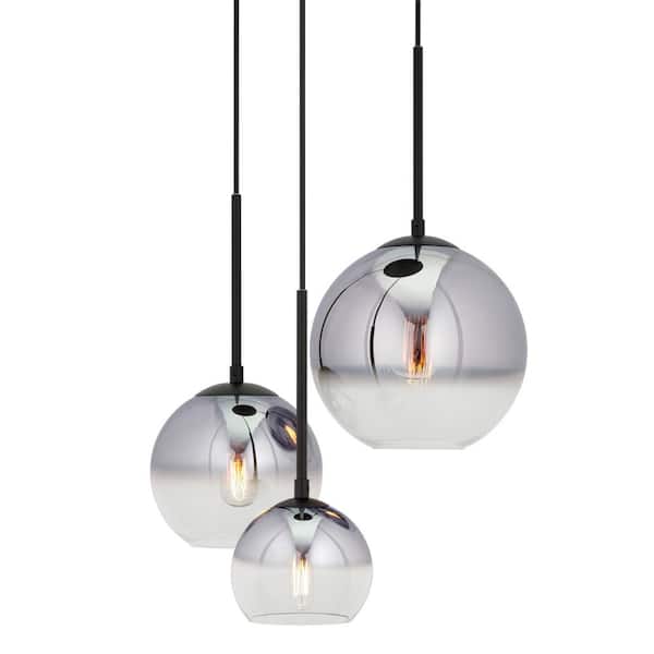 Callisto 3-Light Black Ombre Glass Chandelier with Chrome Ombre Globe Glass Shade