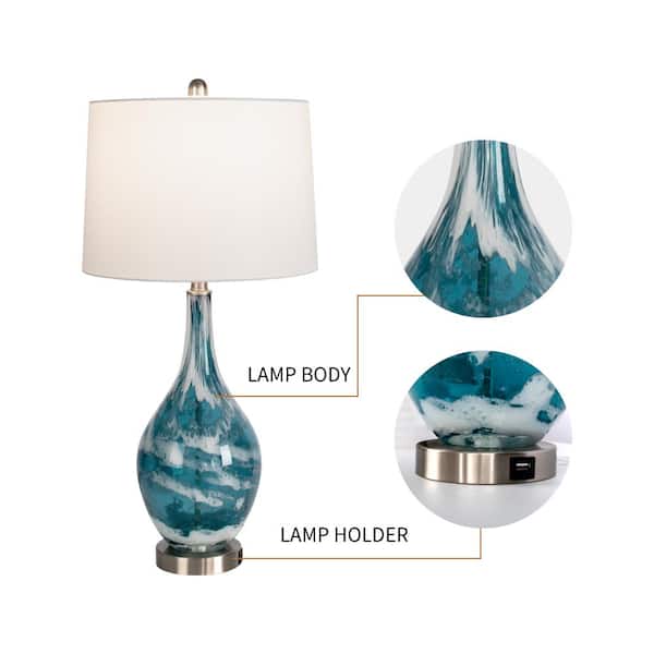 Denver 28 in. Blue Dimmable Table Lamp Set with USB (Set of 2)