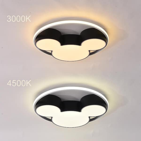 Lumin 20.47 in. 1-Light Black and White Smart LED Flush Mount with Remote Control and Mickey Mouse Shaded