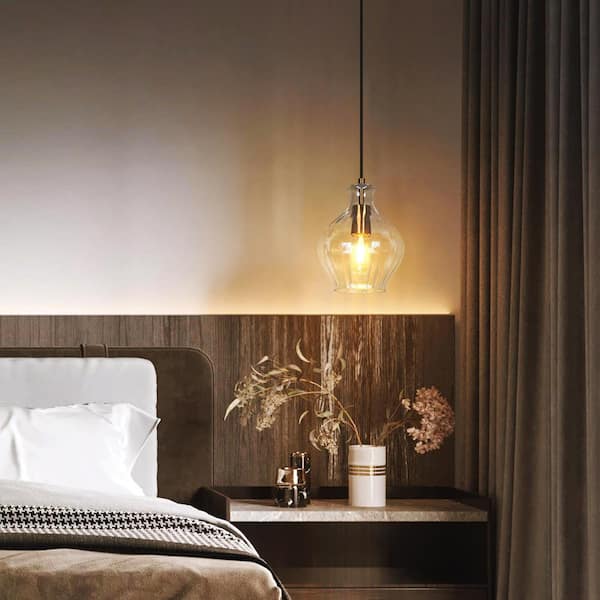 Transitional Bell Kitchen Island Pendant Light 1-Light Black and Brass Modern Pendant Light with Clear Glass Shade