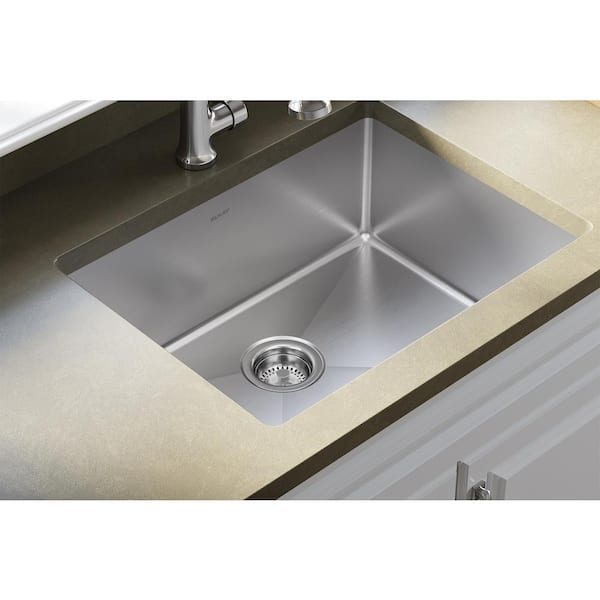 Crosstown Undermount Stainless Steel 24 in. Single Bowl Kitchen Sink with Drain