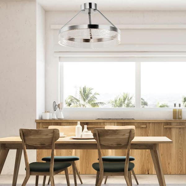 15.75 in. Brushed Nickel Integrated LED Semi-Flush Mount with Bubble Shade