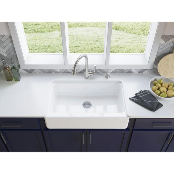 Elmbrook Cast Iron 33 in. Single Bowl Farmhouse Apron Front Kitchen Sink in White