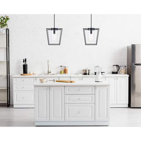 12 in. 1-Light Black Pendant Light Fixture with Clear Glass Cylinder Shade