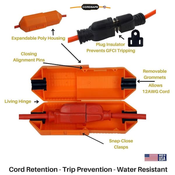 Extension Cord Plug Protector & Safety Cover Water-Resistant Outdoor Prevent Tripping Keep Cord Connected Orange 10-Pack