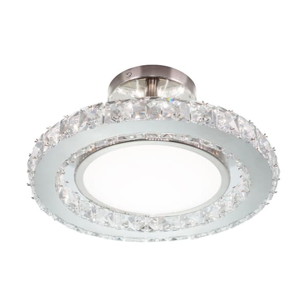 Clara 12.25-in W Integrated LED Satin Nickel Crystal Glam Semi Flush Mount Ceiling Light