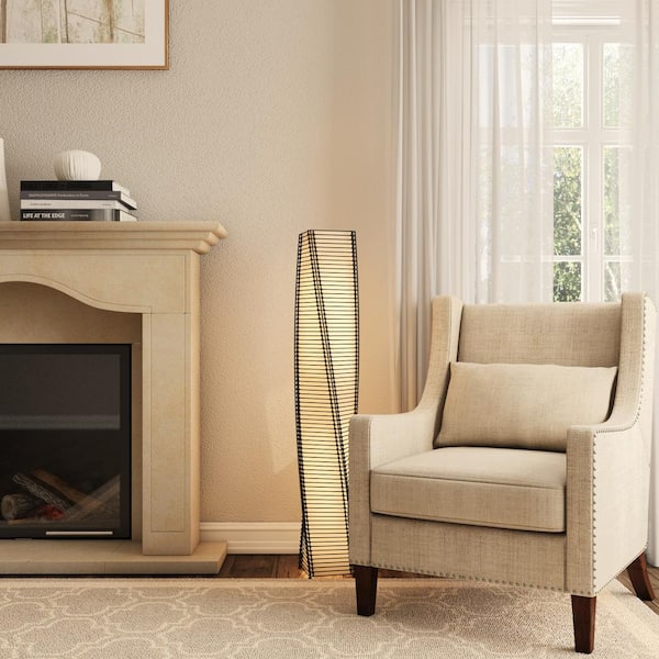 Stix Black Cane 50 in. Black/Beige Floor Lantern