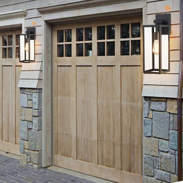 Martin17.25 in. 1-Light Matte Black Hardwired Outdoor Wall Lantern Sconce with Dusk to Dawn (2-Pack)