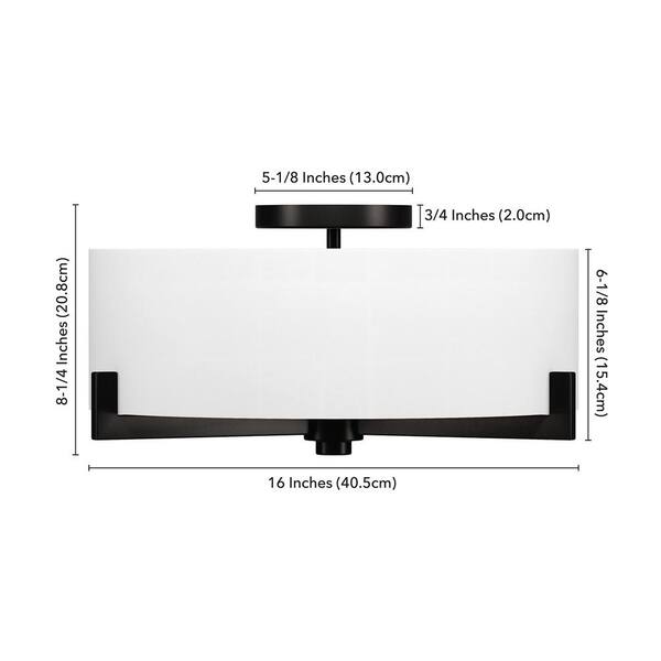 Hamlin 17.63 in. 2-Light Blackened Bronze and White Semi Flush Mount with Fabric Shade