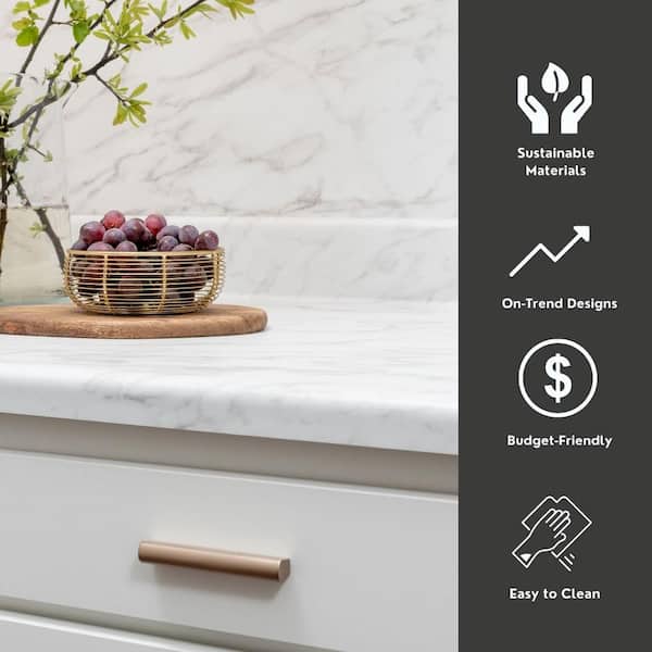 Wilsonart 8 ft. Straight Laminate Countertop in Textured Anzio Marble with Waterfall Edge and Integrated Backsplash