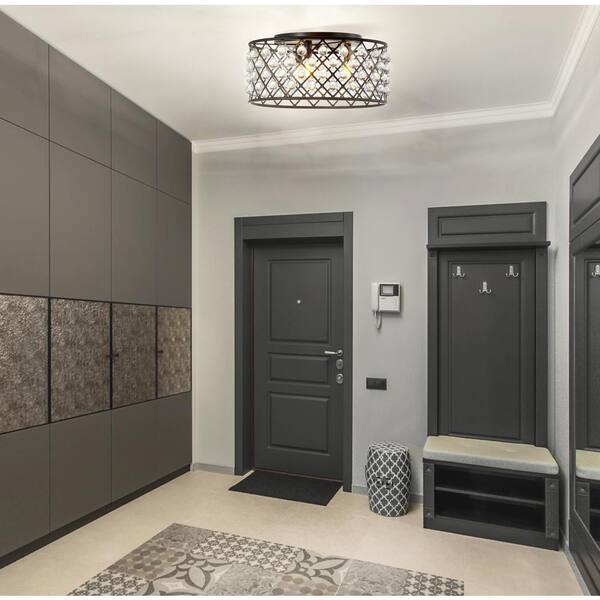 Gabrielle 19 in. Oil Rubbed Bronze/Clear Metal/Crystal LED Flush Mount Ceiling Light