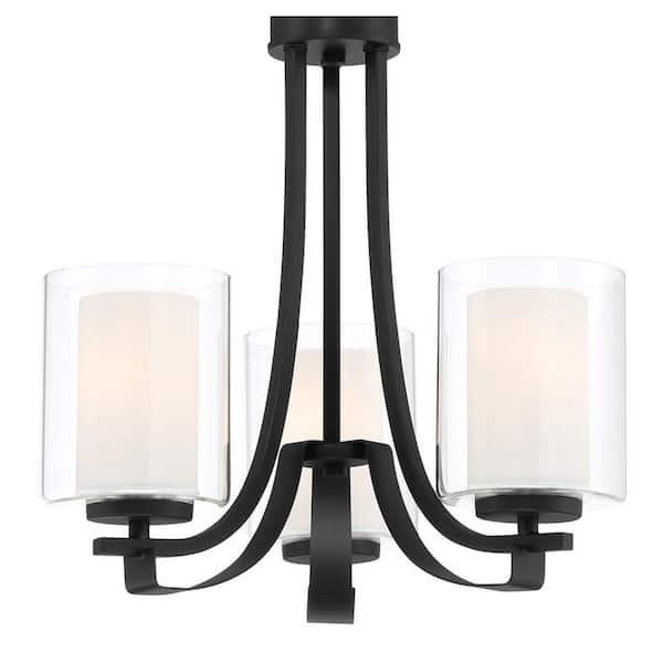 Parsons Studio 3-Light Sand Black Candle Style Chandelier with Clear and Etched White Glass Shades
