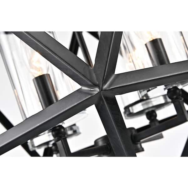 Renzo 4-Light Antique Black Geometric Iron Modern Farmhouse Cage Chandelier with Clear Glass Shades
