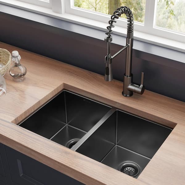 Gunmetal Black Stainless Steel 31 in. 18-Gauge Double Bowl Undermount Kitchen Sink