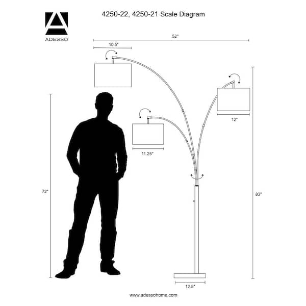 74 in. Steel Bowery 3-Arm Arc Lamp