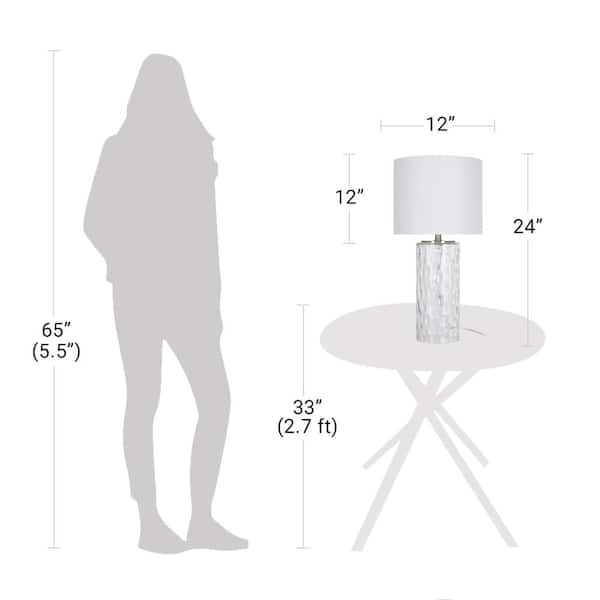 Krislyn 24 in. Clear Water Glass Table Lamp with White Linen Shade