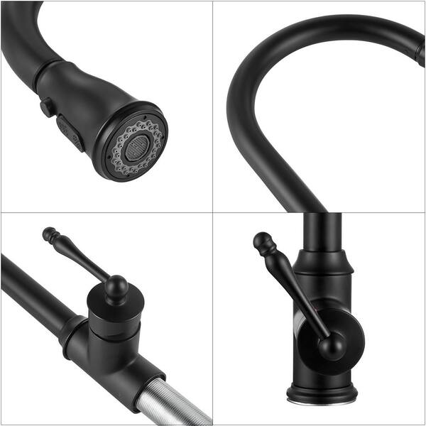 Easy-Install Single-Handle Pull-Down Sprayer Kitchen Faucet with Flexible Hose in Matte Black