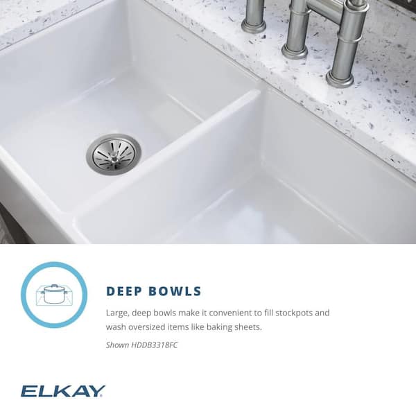 Burnham White Fireclay 33 in. Double Bowl Farmhouse Apron Kitchen Sink