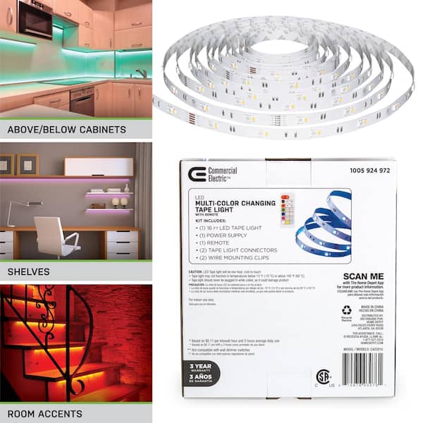 16 ft. LED White and RGB Tape Light Kit- Under Cabinet Light