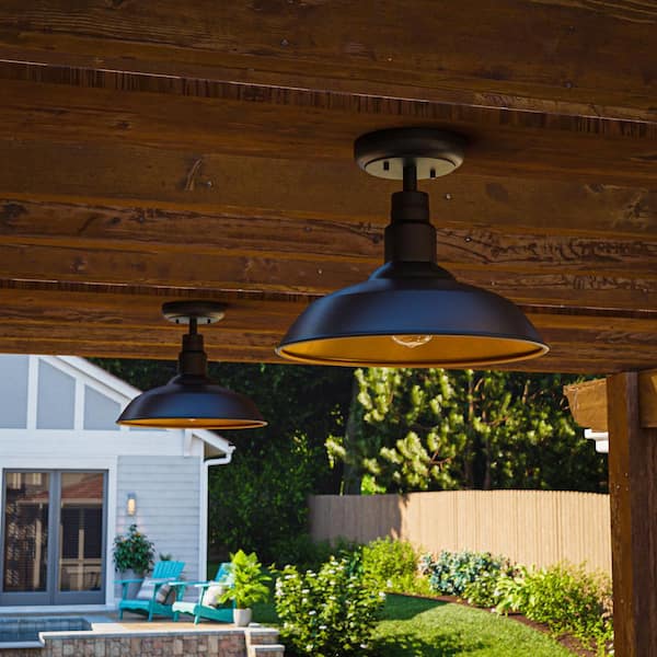 Bell Ridge 14 in. 1-Light Black Semi-Flush Mount