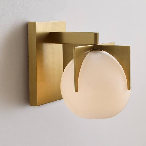Abbott 4.5 in. Burnished Brass Sconce with Round Milk Glass Shade