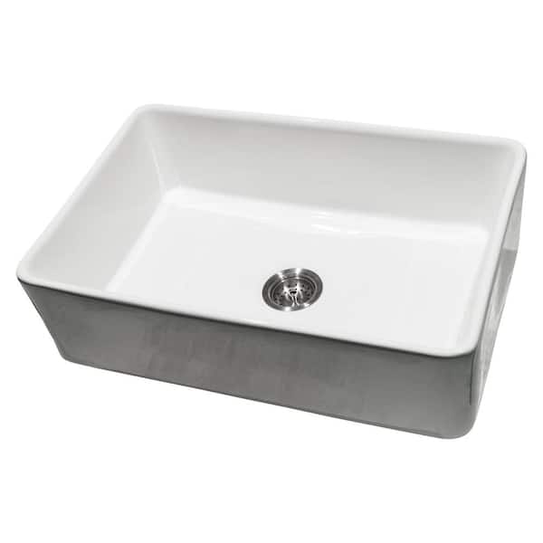 29.87 in. Undermount Single Bowl White Fireclay Kitchen Sink with Strainer Baskets