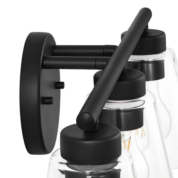Eastburn 22 in. 3-Light Matte Black Vanity Light with Clear Glass Shades