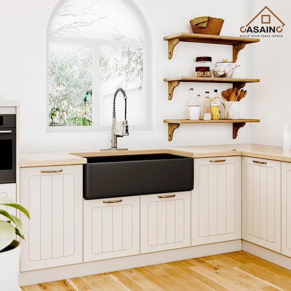 Fireclay 36 in. Single Bowl Farmhouse Apron Kitchen Sink with Grid and Strainers in Matte Black With cUPC Certified