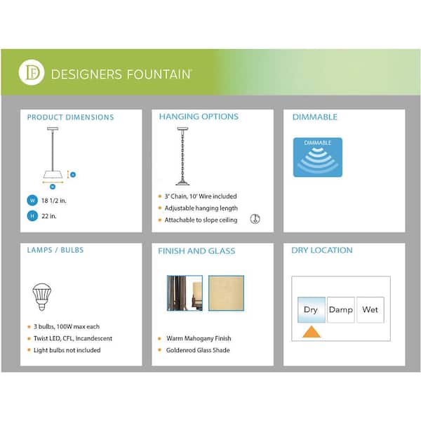 Mission Ridge 100-Watt 3-Light Warm Mahogany Pendant with Goldenrod Glass Shade