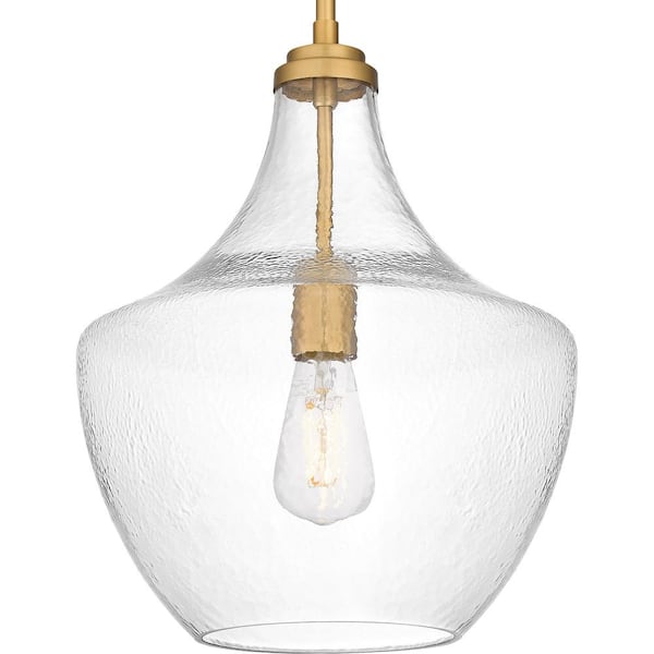 Camlyn 1-Light Brushed Gold Shaded Pendant with Clear Hammered Glass Shade