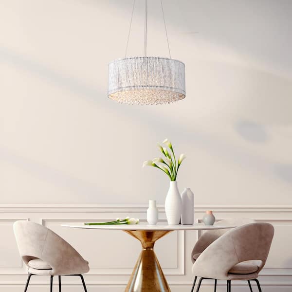Pamina 4-Light Chrome Glam Chandelier with Drum Shade and Hanging Crystals