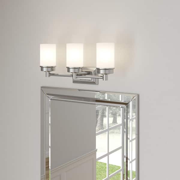 Cade 20.25 in. 3-Light Brushed Nickel Bathroom Vanity Light Fixture with Frosted Glass Shades