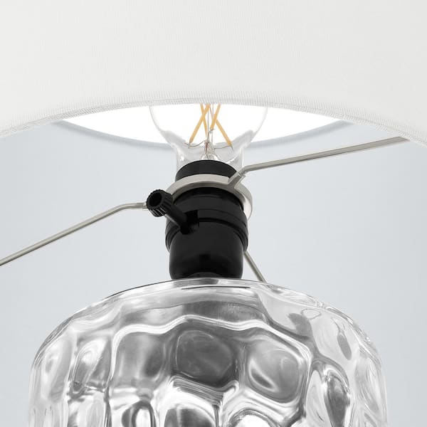 Krislyn 24 in. Clear Water Glass Table Lamp with White Linen Shade