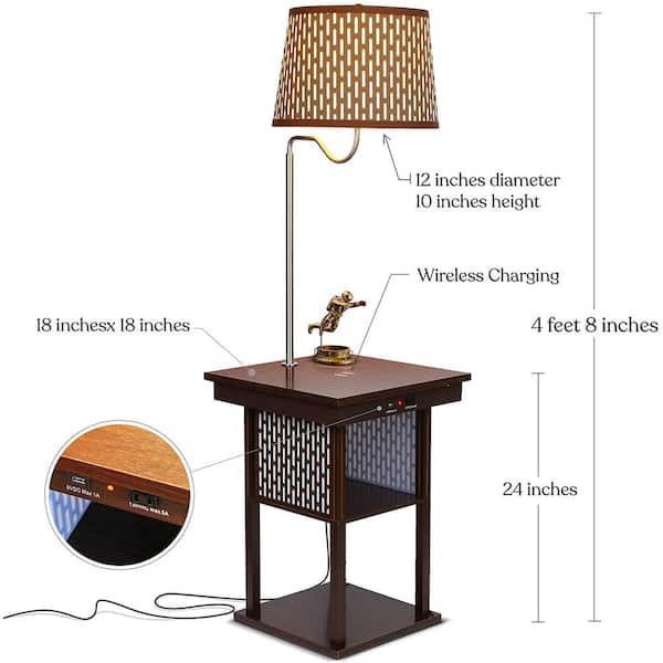 Madison 56 in. Havana Brown LED Skinny Bedside Table Lamp with Wireless Charging