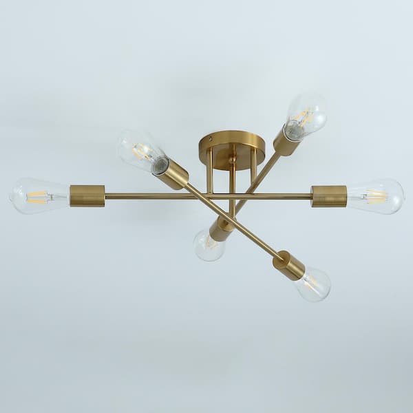 Modern 21.6 in. 6-Light Sputnik Linear Semi-Flush Mount Ceiling Lighting Fixture