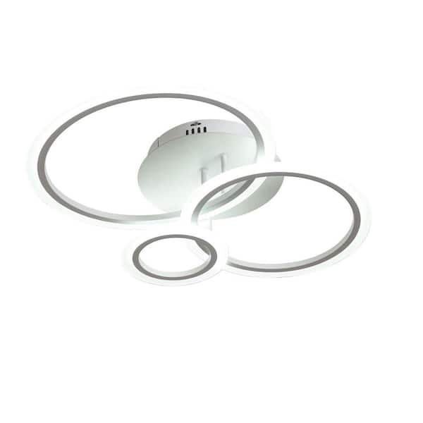 26 in. 1-Light Integrated LED Semi-Flush Mount Modern Design 3 Acrylic Circle Ring Ceiling Light