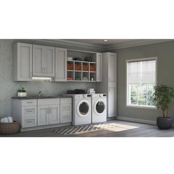 Shaker 18 in. W x 24 in. D x 34.5 in. H Assembled Pull-Out Waste Bin Base Kitchen Cabinet in Dove Gray