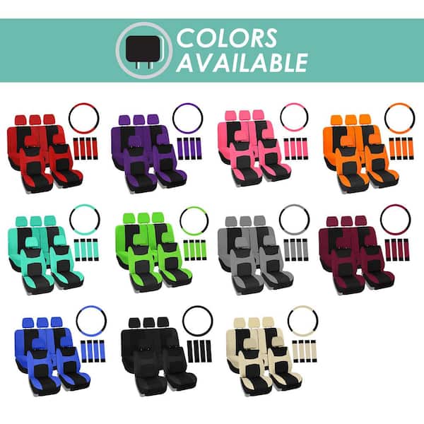 Light and Breezy Fabric 21 in. x 21 in. x 2 in. Full Set Seat Covers with Steering Wheel Cover and 4-Seat Belt Pads