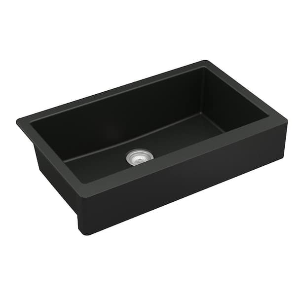 Retrofit Farmhouse/Apron-Front Quartz Composite 34 in. Single Bowl Kitchen Sink in Black
