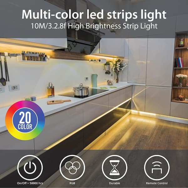 2 x 5M, 6.14 in. Height LED Light Strips Color Changing RGB Kit with Color Changing RF Remote, Finish: White (Pack of 4)
