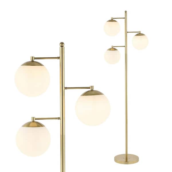 3-Light Brass Gold/White Ellie 66 in. Modern Vintage Iron LED Floor Lamp