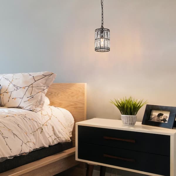 Cristallo Black Modern Coastal Mini Drum Pendant Light 1-Light Transitional Crystal Pendant Ceiling Light
