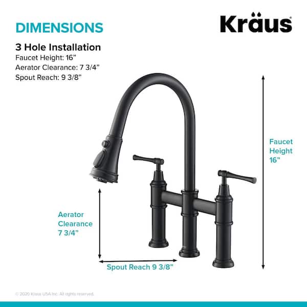 Allyn Double Handle Transitional Bridge Kitchen Faucet with Pull-Down Sprayhead in Matte Black