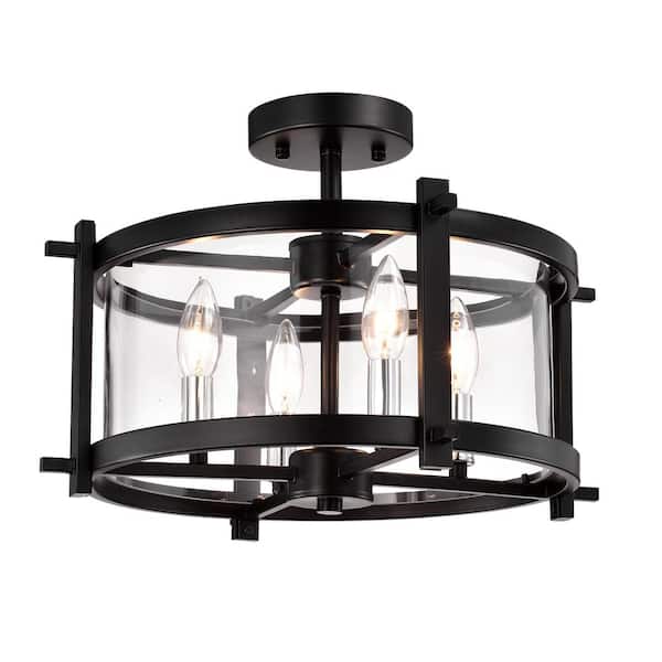 Sania 11 in. 4-Light Indoor Matte Black Semi-Flush Mount Light with Light Kit