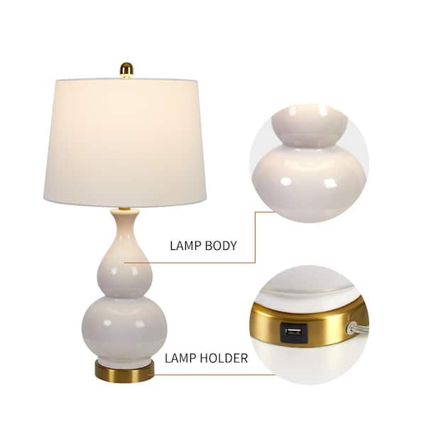Sacramento 26 .75 in. White Table Lamp Set with USB (Set of 2)