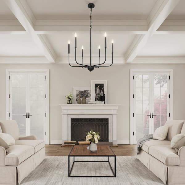 6 Lights Modern Black Chandelier for Parlor,Reception Room, Farmhouse Candlestick Dining Room Pendant Light Fixture