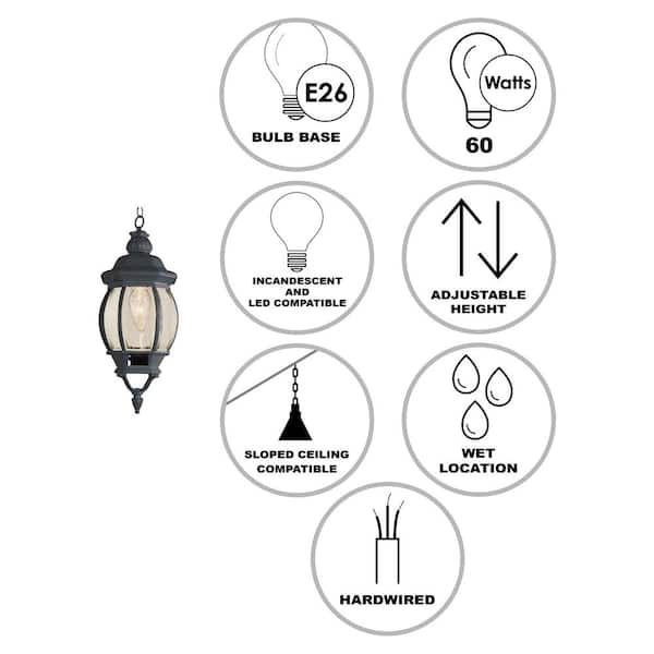 Parsons 1-Light Black Hanging Outdoor Pendant Light Fixture with Clear Glass