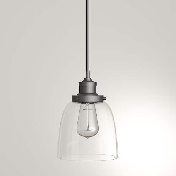 1-Light Oil Rubbed Bronze Mini Pendant Light Fixture with Clear Glass Shade