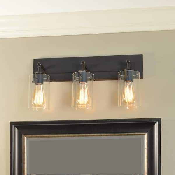 Regan 21 in. 3-Light Espresso Bronze Bathroom Vanity Light with Clear Glass Shades