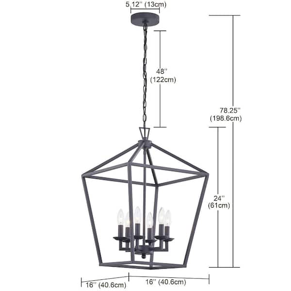 6-Light Matte Black Lantern Industrial Black Cage Farmhouse Chandelier